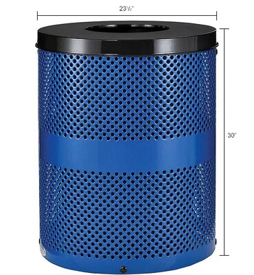 Global Industrial Outdoor Perforated Steel Trash Can w/ Flat Lid, 36 Gallon, Blue (261925BL)