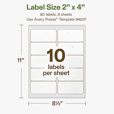 Avery Hemp Rectangle Laser/Inkjet Multipurpose Labels, 2" x 4", Off-White (80/Pack)
