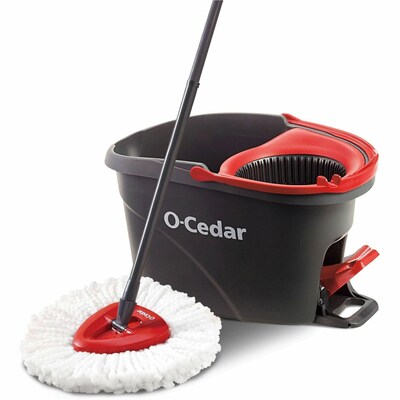 O-Cedar EasyWring Spin Mop & Bucket Kit, Black/Red (148473)