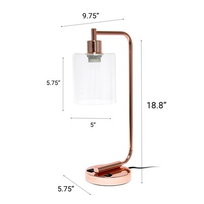 Creekwood Home Vintage Vantage 18.8" Minimalist Industrial Curved Arm Desk Lamp, Feit LED Bulb, Rose Gold (CWD-1018-RG-LB)