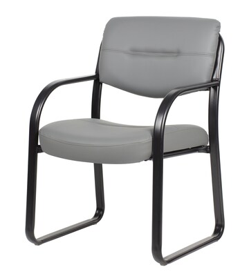 Boss LeatherPlus Guest Chair with Sled Base, Gray (B9529-GY)