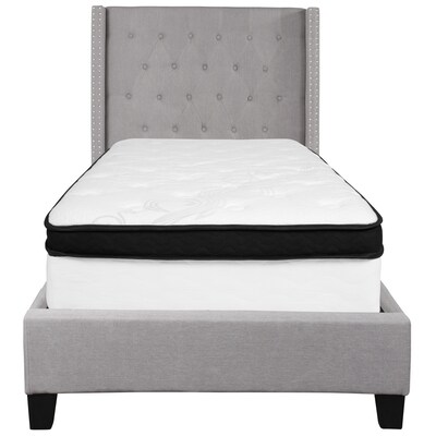 Flash Furniture Riverdale Tufted Upholstered Platform Bed in Light Gray Fabric with Memory Foam Mattress, Twin (HGBMF41)