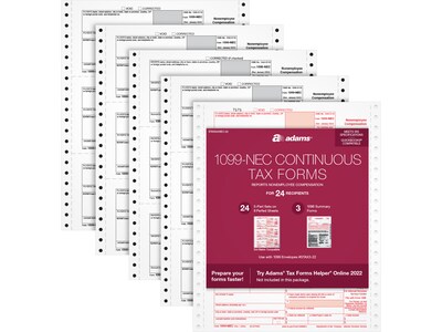 Adams 2022 1099-NEC Tax Form, 5-Part, 24/Pack (STAX524NEC-22)