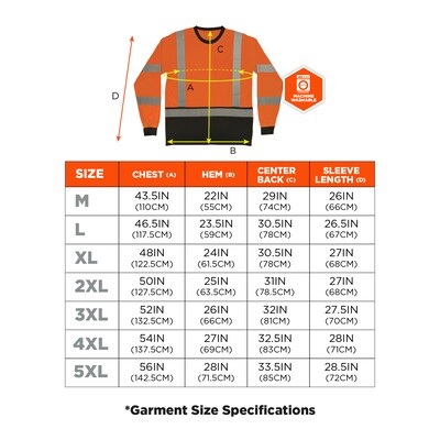 Ergodyne GloWear 8369BK High Visibility Long Sleeve Black Bottom T-Shirt, ANSI Type R Class 3, Orange, 2XL (22226)