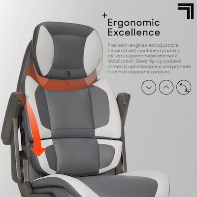 Sharper Image S-950 Heated Ergonomic Faux Leather Swivel Executive Massage Chair, Gray/White (52755M-GRYWHT)