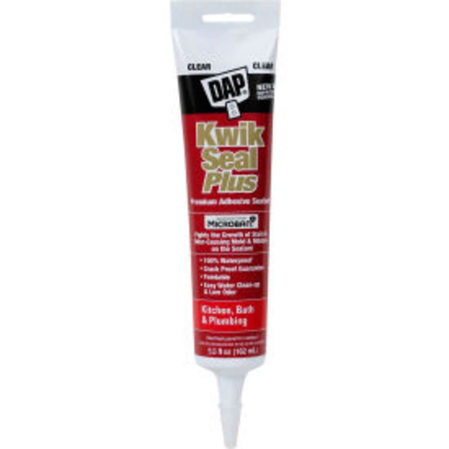 Dap Kwik Seal Plus Adhesive Sealant w/Microban, Clear, 5.5 oz., 12/Pack (B2321382)