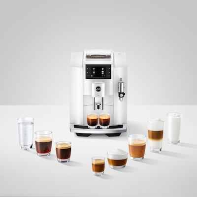 JURA E8 2-Cups Coffee & Espresso Machine Combination, Piano White (15683)