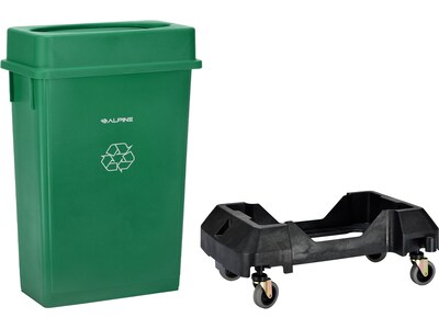 Alpine Industries Polypropylene Commercial Indoor Recycling Bin with Drop Slot Lid and Dolly, 23-Gal