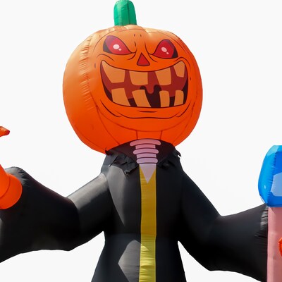 National Tree Company 20' Inflatable Halloween Pumpkin Reaper, 6 White LED Lights- UL (MZ17-HLN2055600)