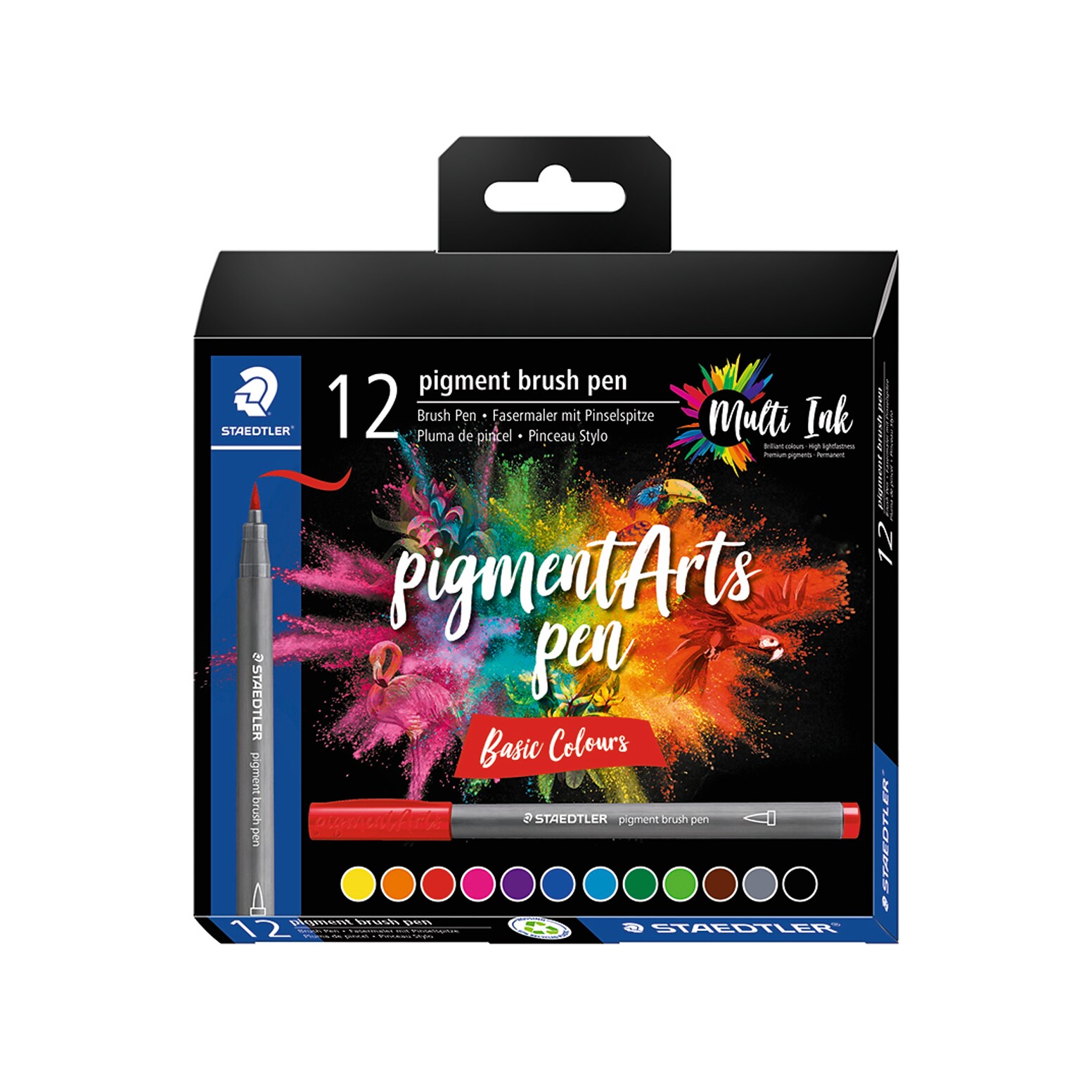 Staedtler Basic Colours Pigment Brush Pens, Assorted Inks, 12/Pack (371 C12-1 10 35)