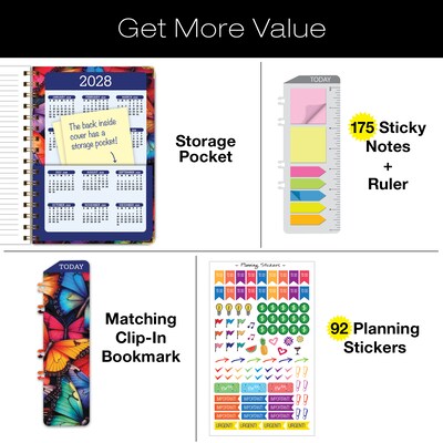 2027 Excello Brands 6" x 8" Weekly & Monthly Standard Planner, Paperboard Cover, Colorful Butterflies (FSHN-CY27-58-58)