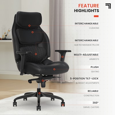 Sharper Image Algrove Comfort-X Ergonomic Swivel Executive Massage Chair, Black/Dark Gray (60117-BLKGRY)