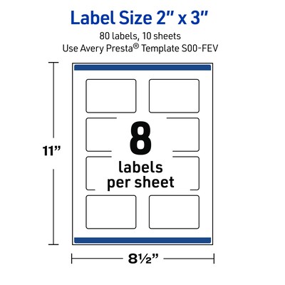 Avery Rectangle Multipurpose Labels, 2" x 3", White, 80/Pack (19479370516)