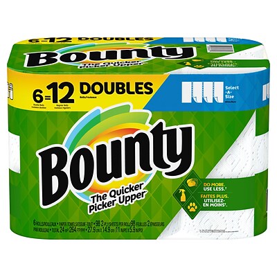 Bounty Select-A-Size Kitchen Rolls Paper Towels, 2-Ply, 98 Sheets/Roll, 6 Double Rolls/Carton (74801/95054)
