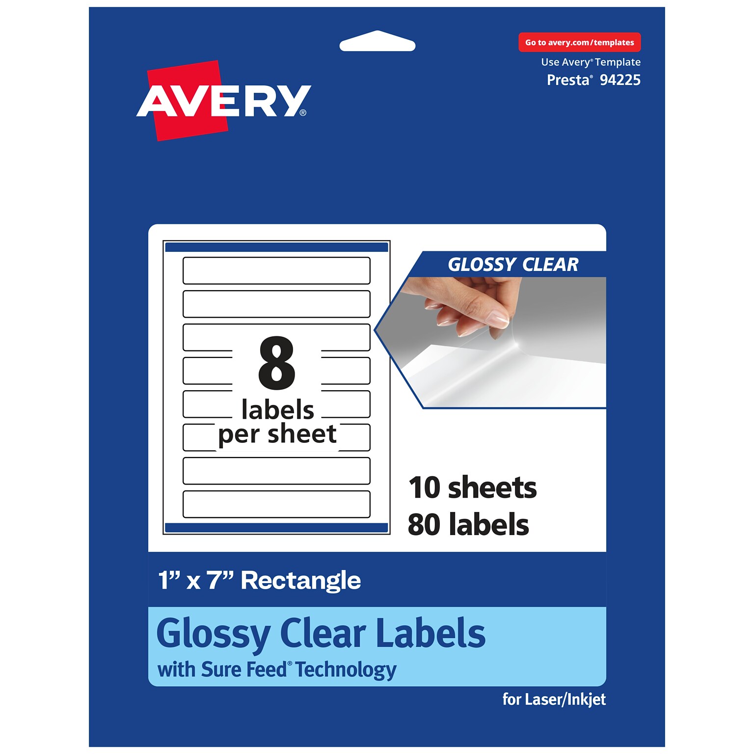 Avery Laser/Inkjet Multipurpose Labels, 7 x , Glossy Clear, 80/Pack (94225)