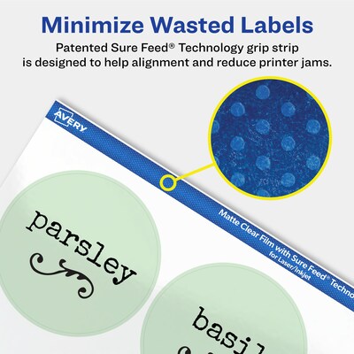 Avery Laser/Inkjet Round Multipurpose Labels, 2.5" Dia., Clear, 90 Labels/Pack  (94502)