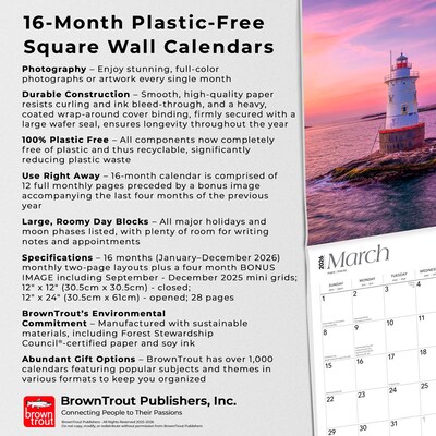 2026 BrownTrout New England Lighthouses 12" x 12" Monthly Wall Calendar (9798330704378)
