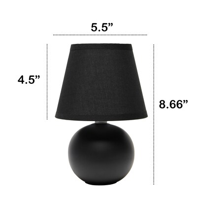 Creekwood Home Nauru 8.66" Traditional Petite Ceramic Orb Base Bedside Table Desk Lamp, Black (CWT-2004-BK)
