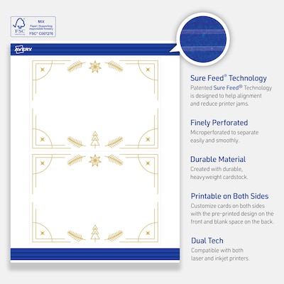 Avery Gold-White Christmas Trees General Use Blank Cards, White, 20/Pack (S00-FE0)