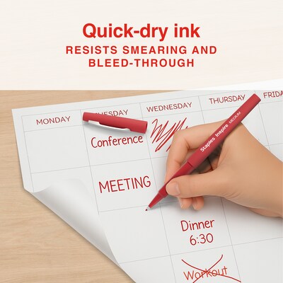 Staples Inspire Felt Tip Pen, Medium Point, 0.7mm, Red Ink, Dozen (ST63328)