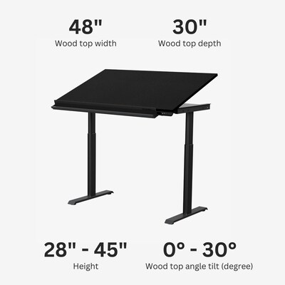 VersaDesk PowerLift 48"W Electric Adjustable Drafting Table, Black (PEDT48-BB-APP)