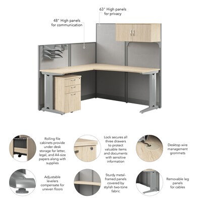 Bush Business Furniture Office in an Hour L Cubicle Desk with Storage, Natural Elm (WC36594-03STGK)