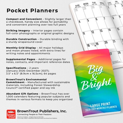 2026-2027 BrownTrout Big & Bright Large Print 3.5" x 6.5" Monthly Planner (9798330702442)