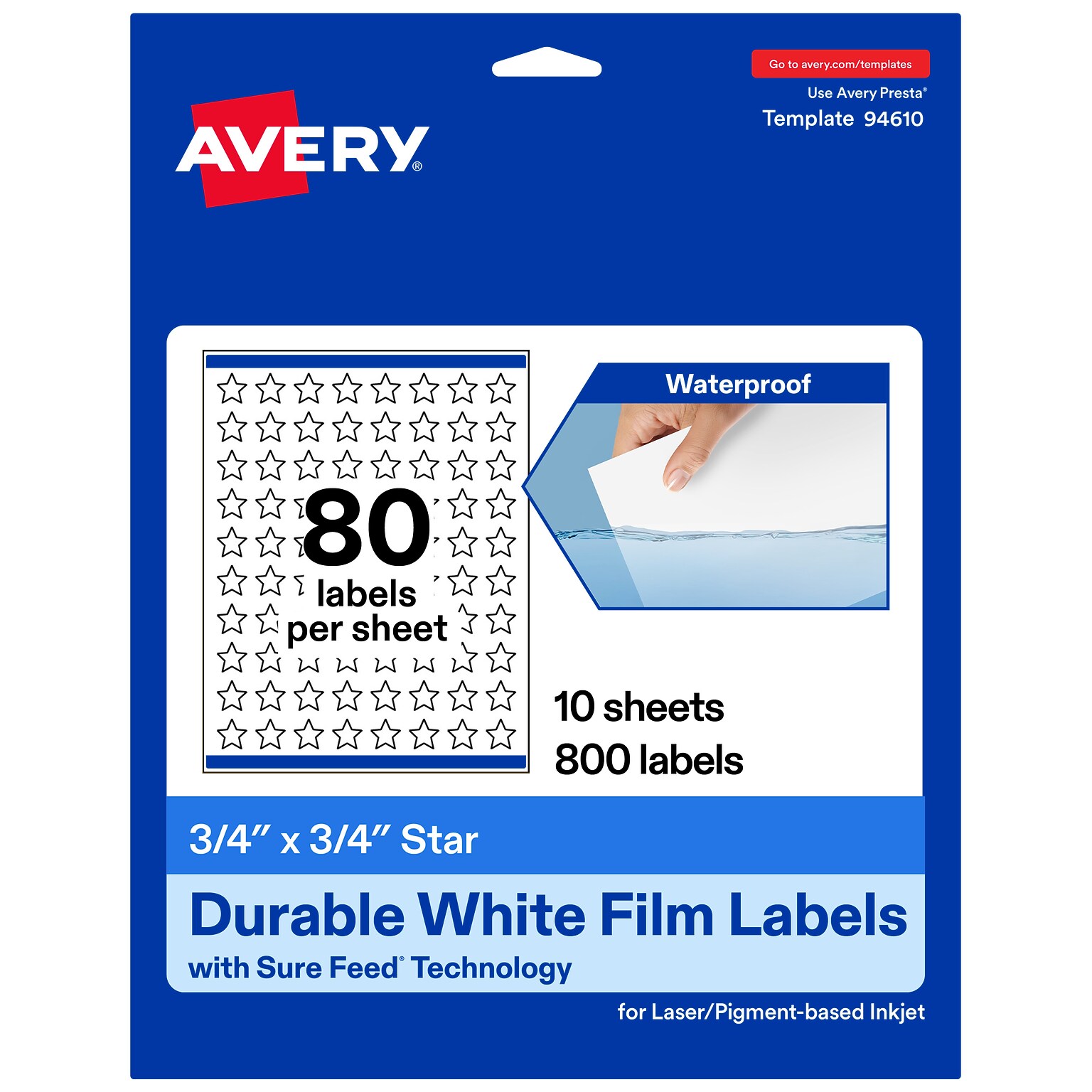 Avery Laser/Inkjet Star Waterproof Multipurpose Labels, 0.75  Dia, White, 800/Pack (94610)
