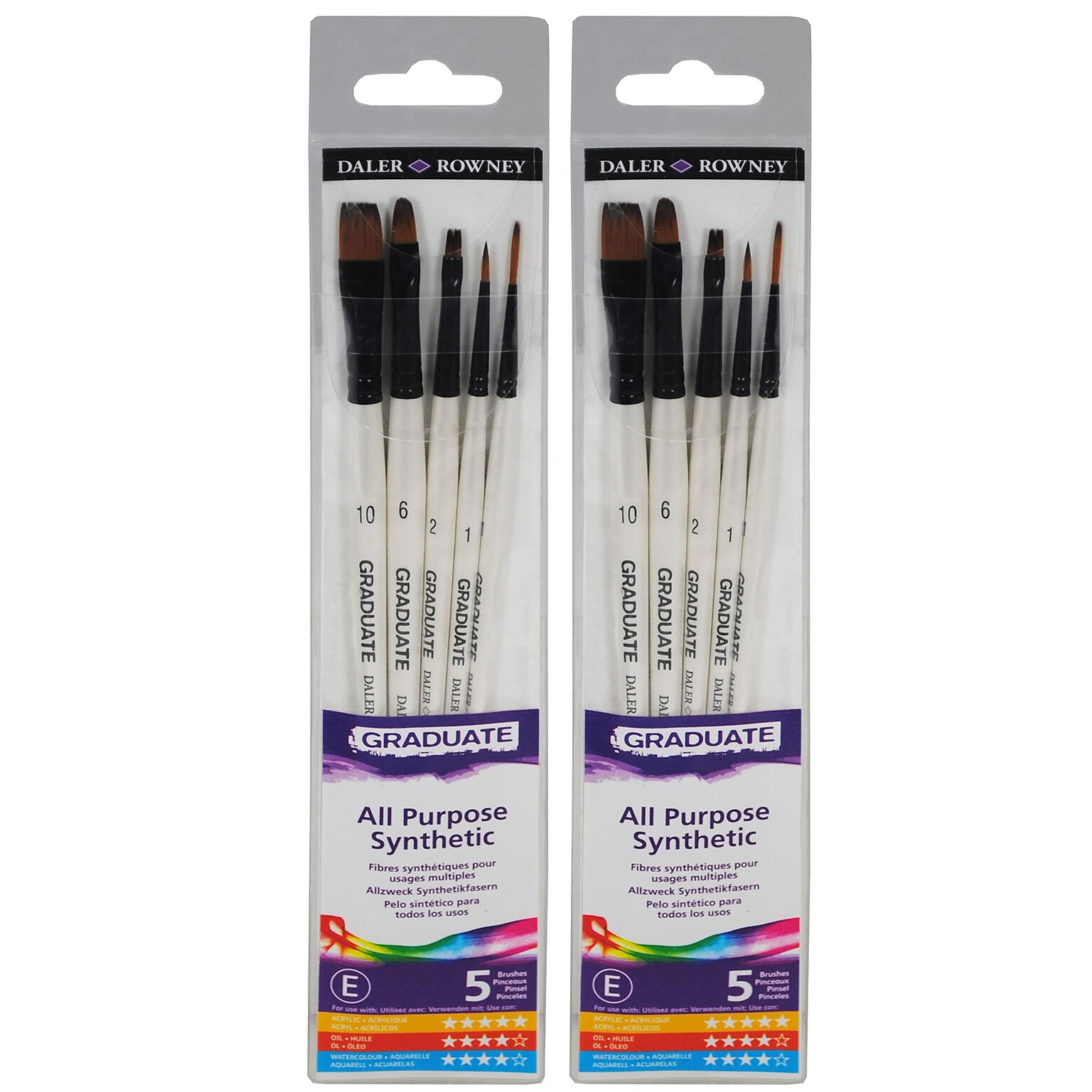 Daler-Rowney Graduate Synthetic Classic Brush Set, 5/Set, 2 Sets/Bundle (DRWD212550001-2)