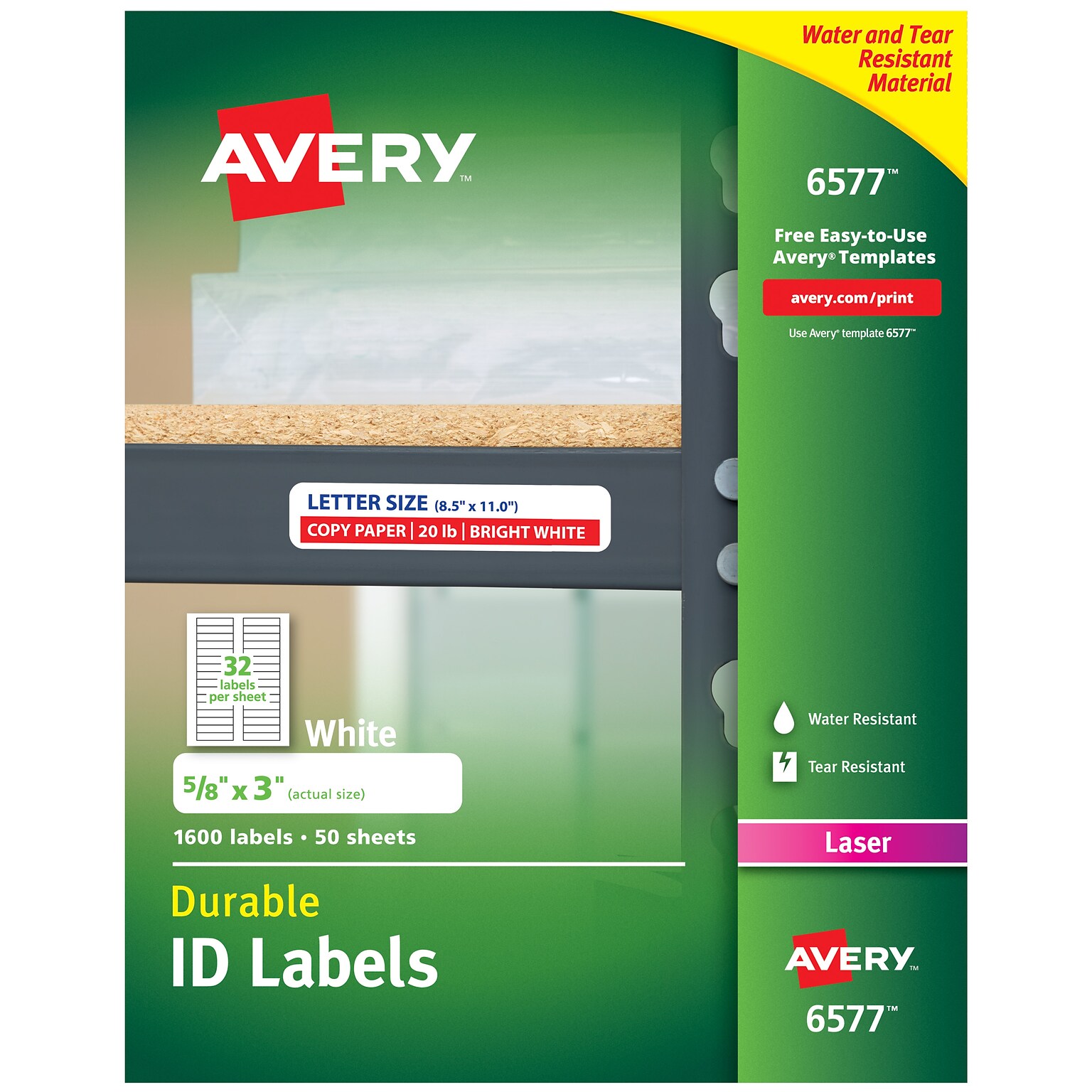 Avery Durable Laser Identification Labels, 5/8 x 3, White, 32 Labels/Sheet, 50 Sheets/Pack (6577)