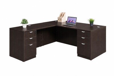 Boss Office Products 66 L-Shaped Desk with 2 File Pedestals, Mocha (GROUPA21-MOC)