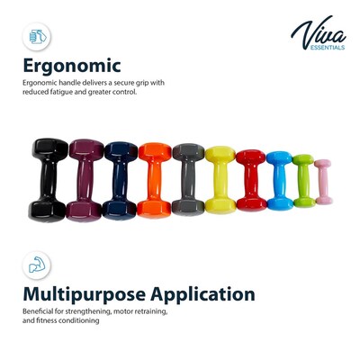 Viva Comfort Rehabilitation & Fitness Vinyl Dumbbell Set, 1–10 lb, Multicolored, 10/Pack (ADIME920-110)