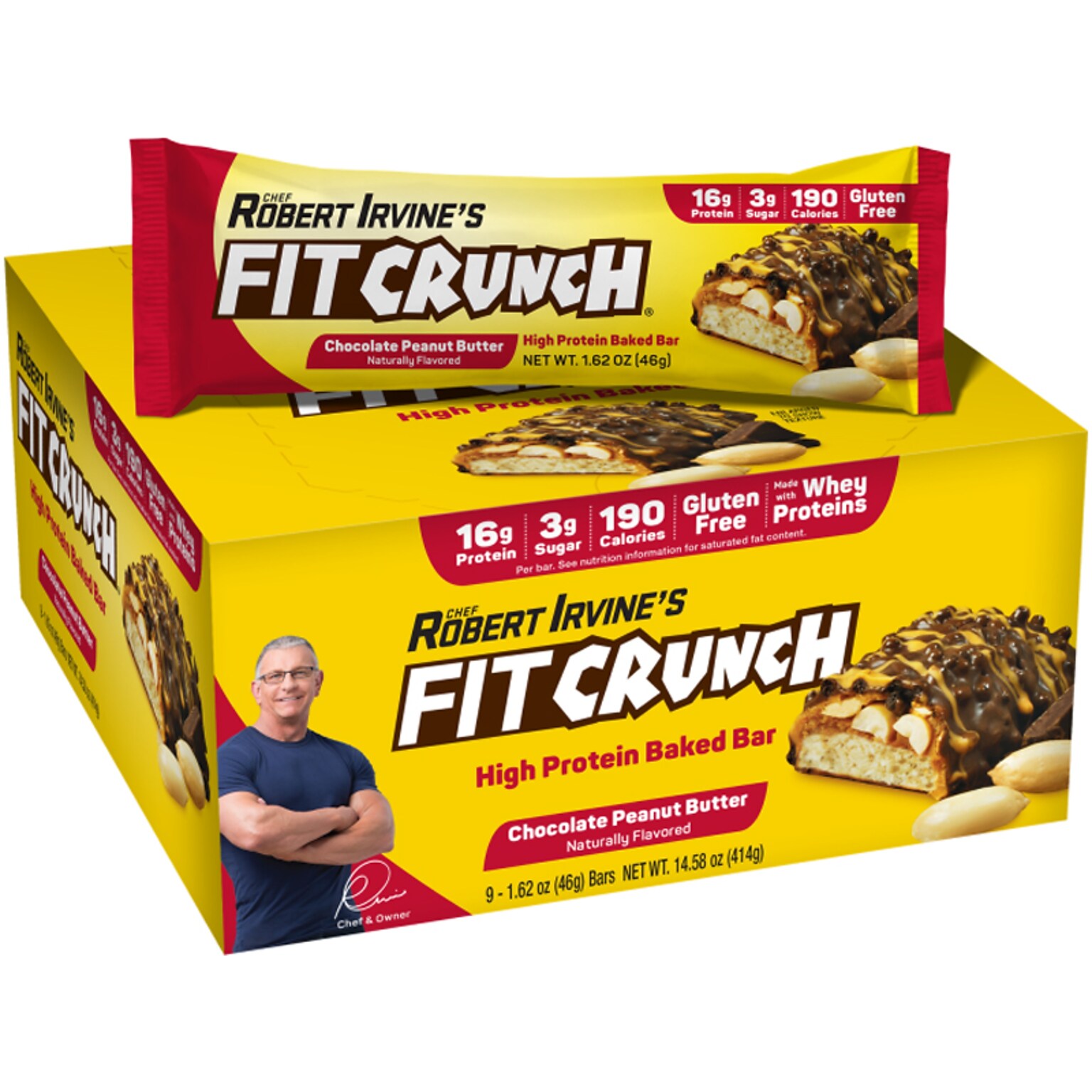 FITCRUNCH Gluten-Free Chocolate Peanut Butter High-Protein Baked Bar, 1.62 oz., 9 Bars/Box (FC201E)