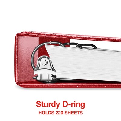 Staples® Standard 1" 3 Ring View Binder with D-Rings, Red (58652)
