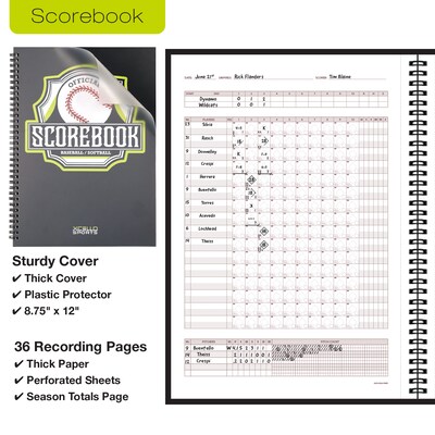 Xcello Sports Baseball Scorebook Kit with Lineup Cards, Hanging Clipboard, and Roster sheet, Black/Green (XS-BB-SCR-KIT)