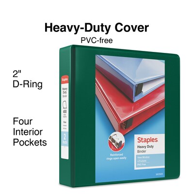 2 Heavy-Duty View Binders with D-Rings, Green