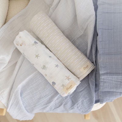 Crane Baby Cove Swaddle Set, 3-Piece, Sea Life (BC-160SWS-2)