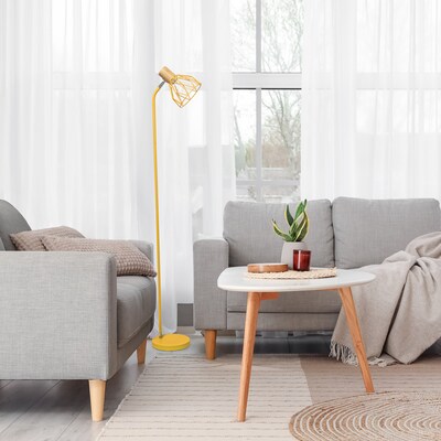 Simple Designs Farmhouse Fusion 55.91" Iron Floor Lamp with Round Shade, Yellow (LF2019-YLW)