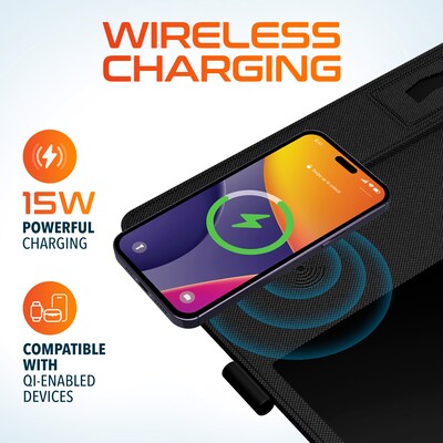 Delton D101 Mouse Pad Workstation with Qi Wireless Charging Pad, Digital Notepad, and Phone Stand, Black (DMP101WC)