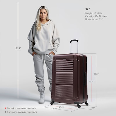 InUSA Pilot 33.27" Hardside Suitcase, 4-Wheeled Spinner, TSA Checkpoint Friendly, Wine (IUPIL00XL-WIN)