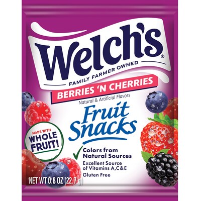 Welch's Gluten Free Berries 'n Cherries Fruit Snacks, 0.8 oz., 40 Packs/Box (PIM84062)