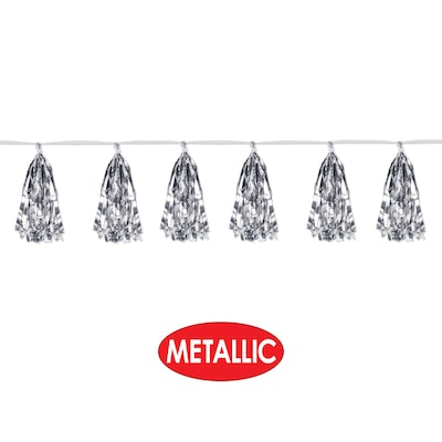 Beistle Metallic Silver Tinsel Garland, Silver, 2/Pack (59927-S)