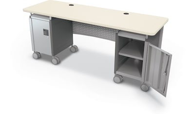 MooreCo Compass 72W Dual Cabinet Teacher Desk with Shelves, Neutral Weft (703673923361)