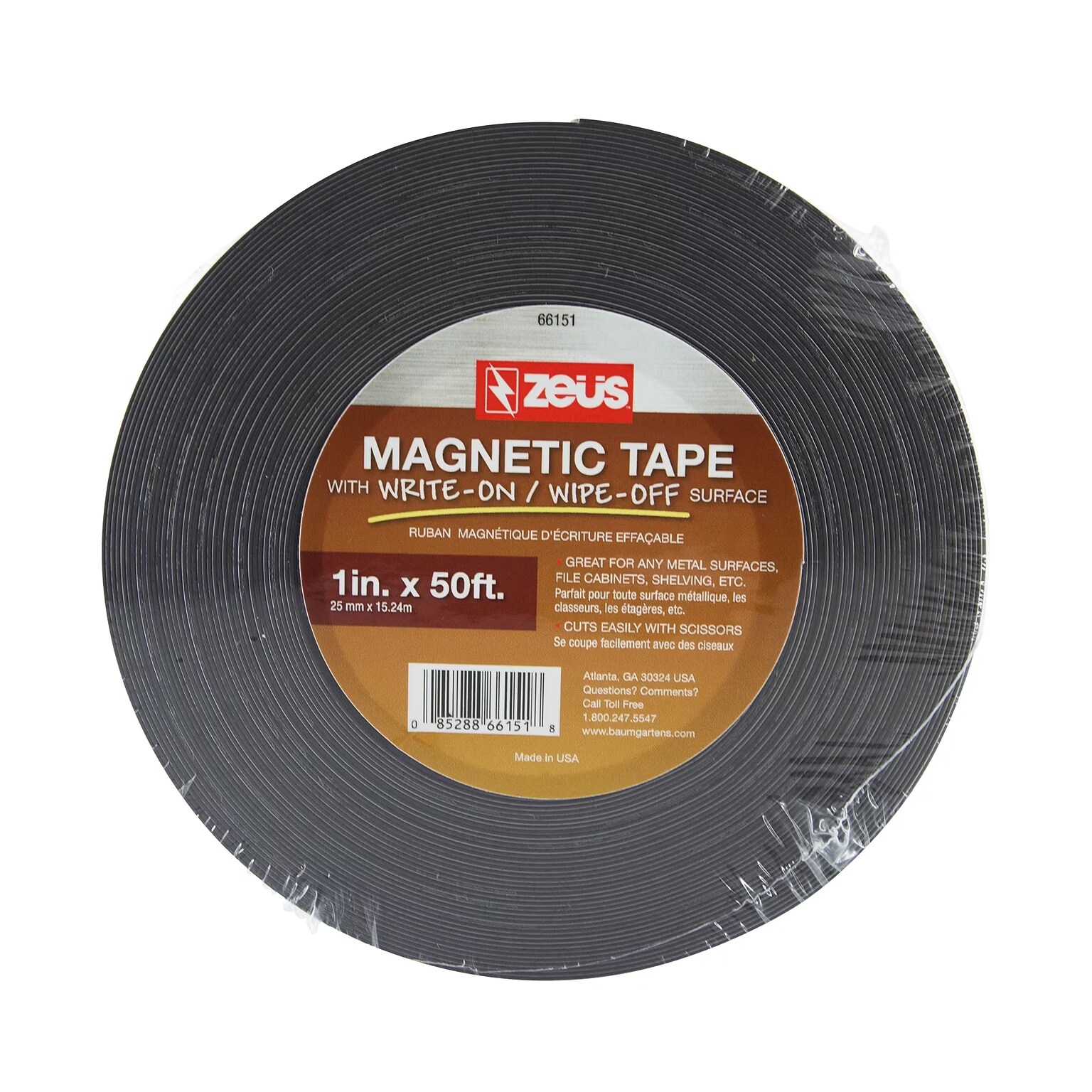Zeus Magnetic Tape, 1 x 16.66 yds., White (BAU66151)