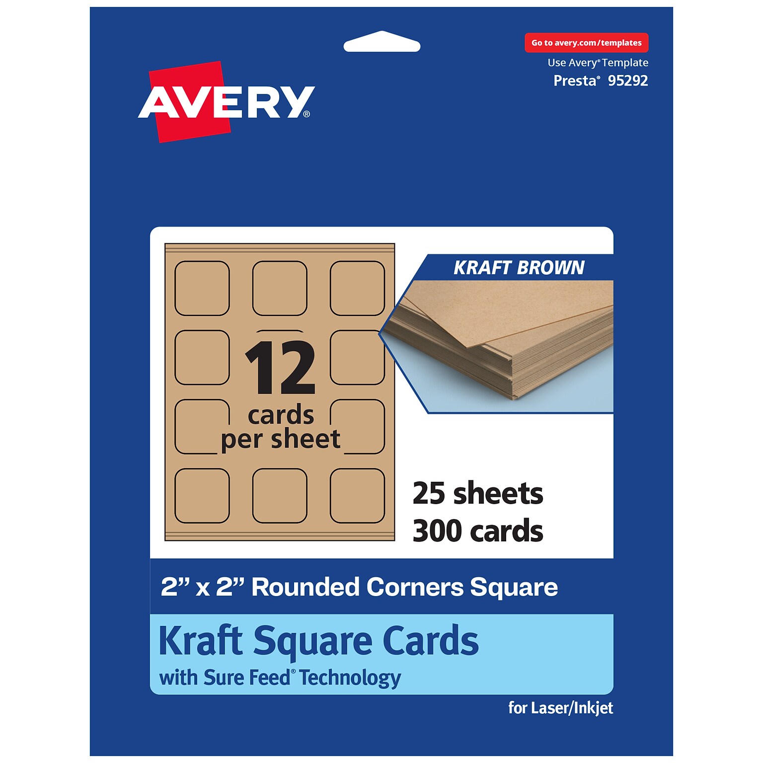 Avery Matte General Use Blank Cards, Kraft Brown, 300/Pack (95292)