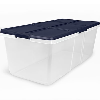 Set of 6 Clear Plastic Totes with Grey Latching Lids - 72 Quart