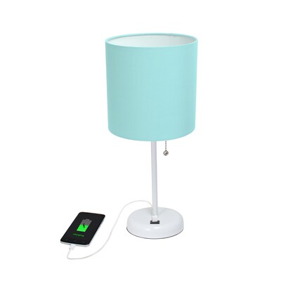Creekwood Home Oslo 19.5" LED Table Lamp with USB Port, White Base/Aqua Shade (CWT-2011-AW)