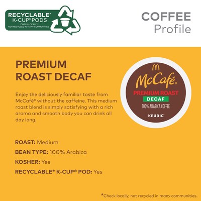 McCafe Premium Roast Decaf Coffee Keurig® K-Cup® Pods, Medium Roast, 24/Box (5000201380)