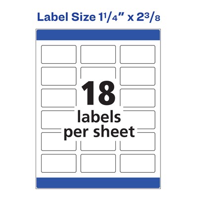 Avery Print-to-the-Edge Laser Address Labels, 1-1/4" x 2-3/8", White, 18 Labels/Sheet, 25 Sheets/Pack   (6871)