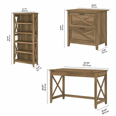 Bush Furniture Key West 48" Writing Desk with File Cabinet and 5-Shelf Bookcase, Reclaimed Pine (KWS004RCP)